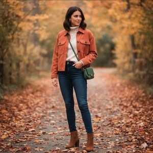 Avec Les Filles Corduroy Jacket Womens L Rust Orange Shacket NEW